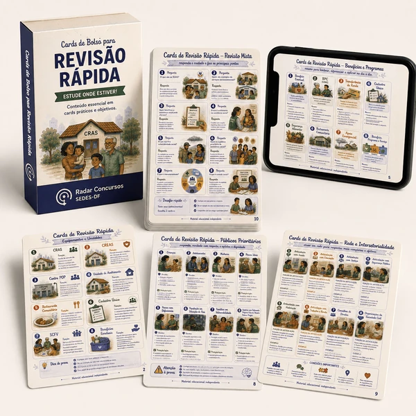 Cards de revisão rápida da área socioassistencial