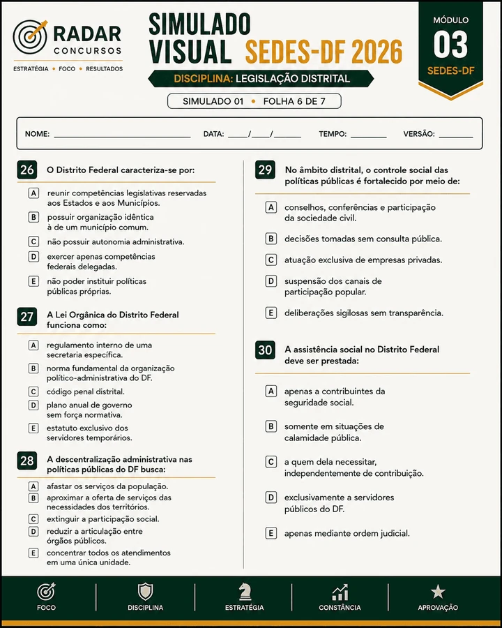 Amostra visual do material de preparação para o SEDES-DF