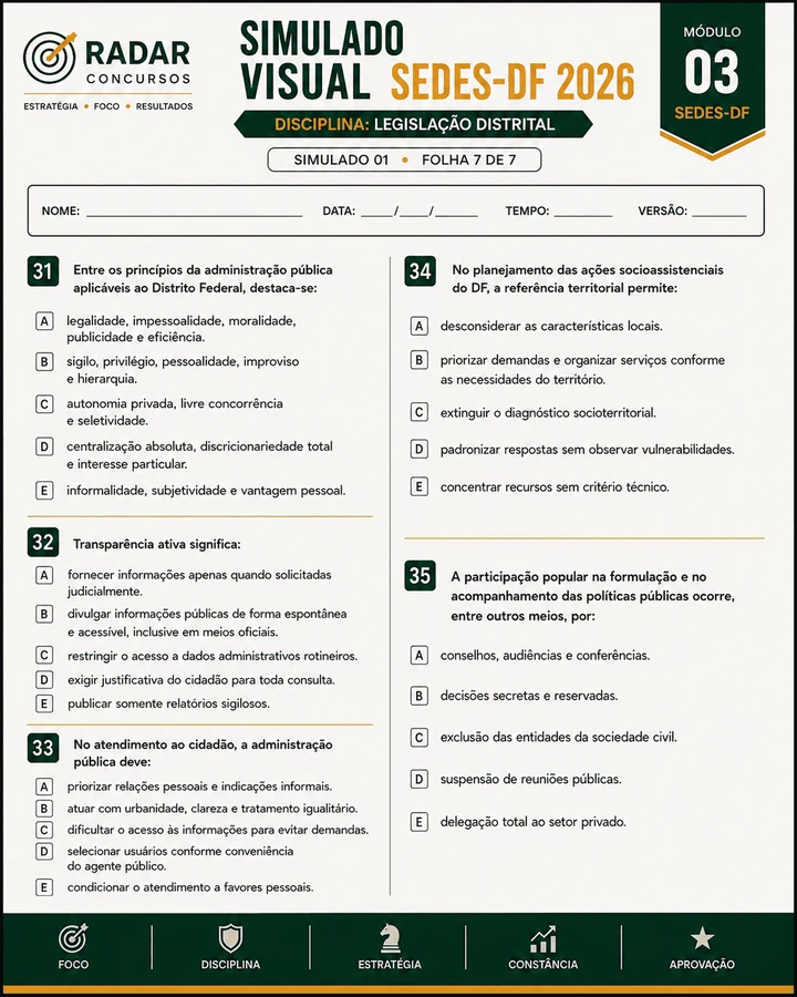Amostra visual do material de preparação para o SEDES-DF